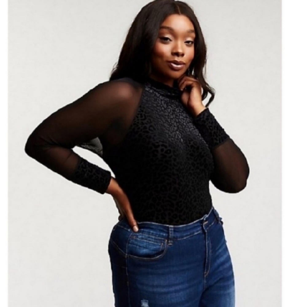 NWT! Charlotte Russe Black Mesh Leopard Bo…